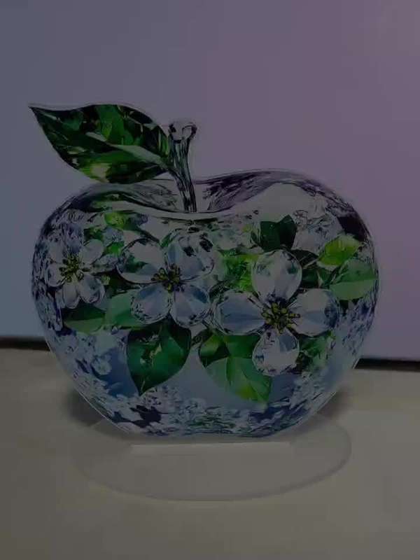 1pc 2D Flat   Crystal Apple Acrylic Desktop Decoration 14.99cmx14.0cm Perfect Holiday Deco