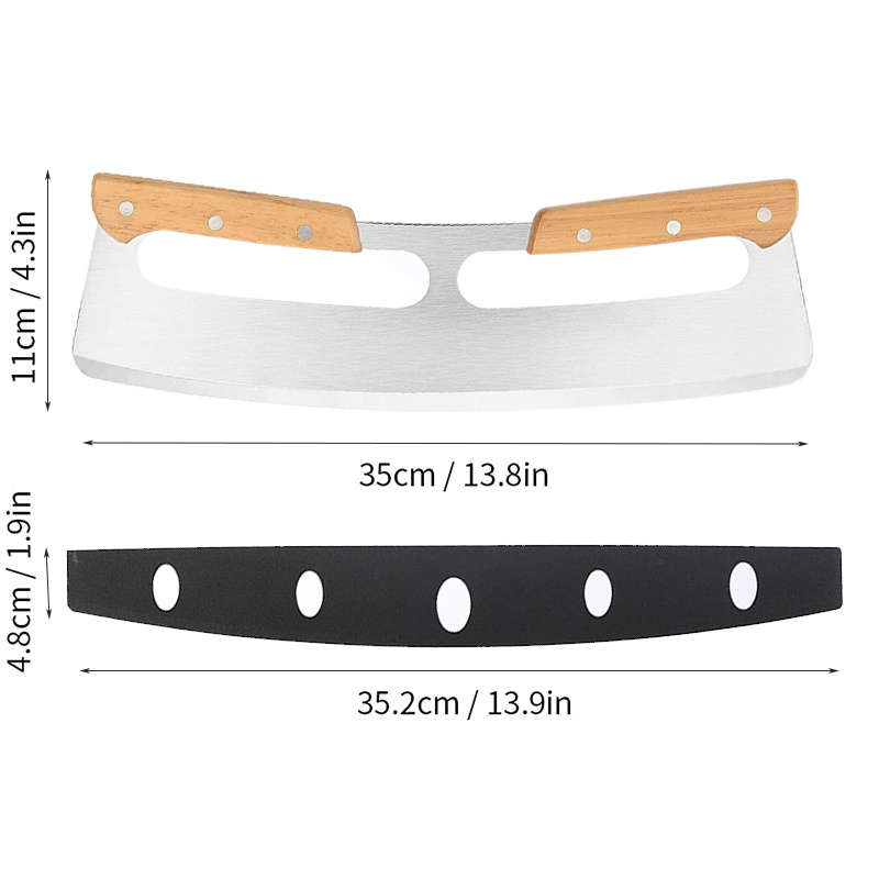 1pc 14-Inch Stainless Steel Pizza Cutter with Wooden Handle and Protective Sheath Sharp Kitchen T
