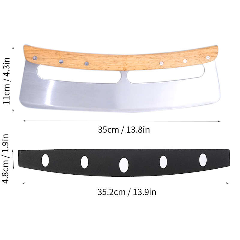 1pc 14-Inch Stainless Steel Pizza Cutter with Wooden Handle and Protective Sheath Sharp Kitchen T