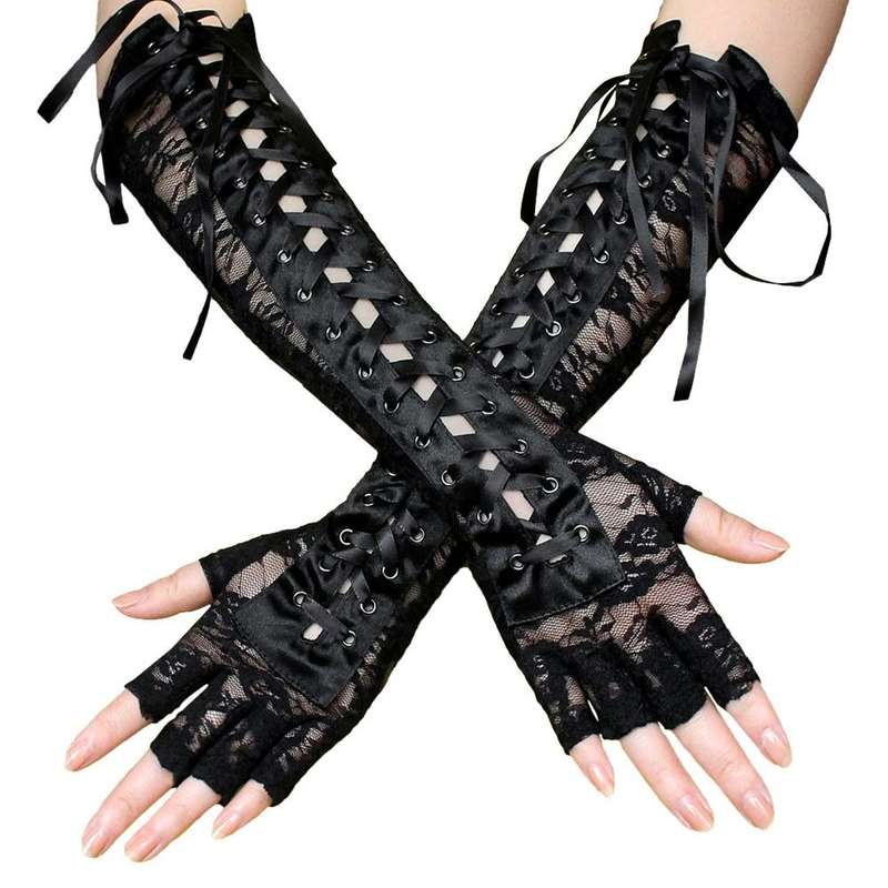 1 Pair Black Lace Long Gloves