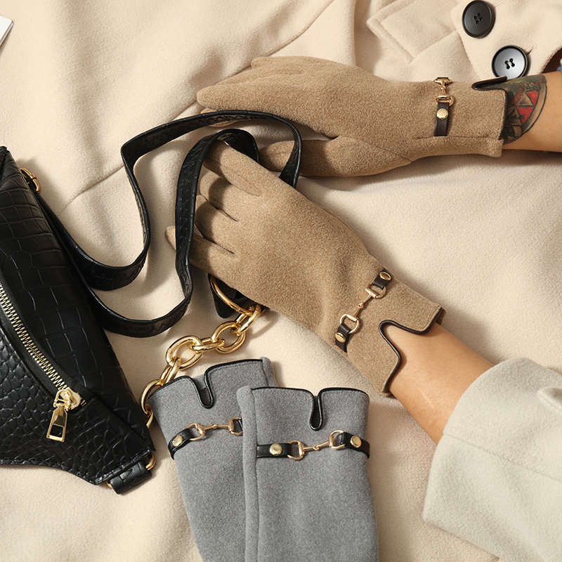 1 Pair Khaki Warm Gloves