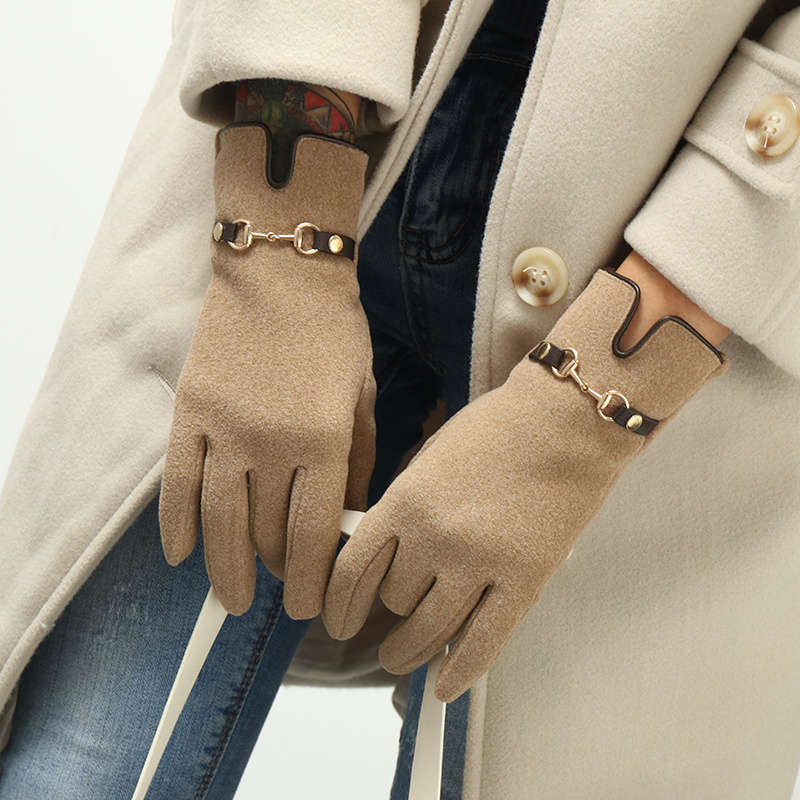 1 Pair Khaki Warm Gloves