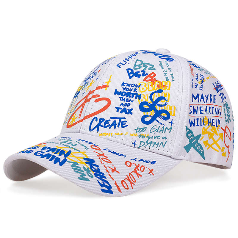1pc Graffiti Baseball Cap Women's Adjustable Cap Hat Unisex Distressed Baseball Cap Ponytail Hat Em