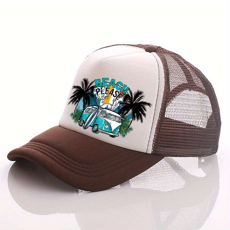 1pc Summer Multicolor Hat Beach Car Print Men's Peaked Cap Street Sunshade Sunscreen Baseball Cap