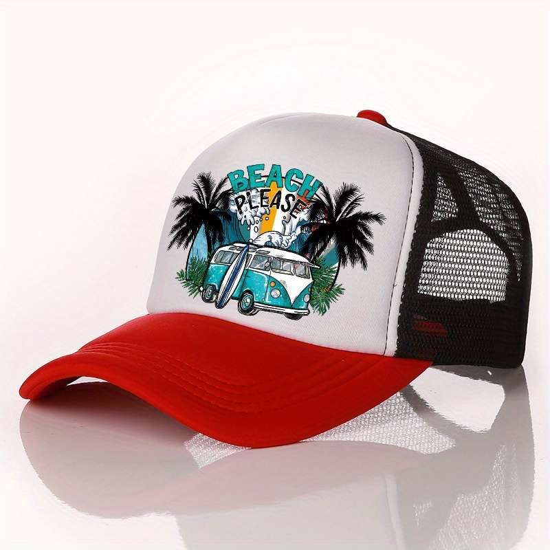 1pc Summer Multicolor Hat Beach Car Print Men's Peaked Cap Street Sunshade Sunscreen Baseball Cap