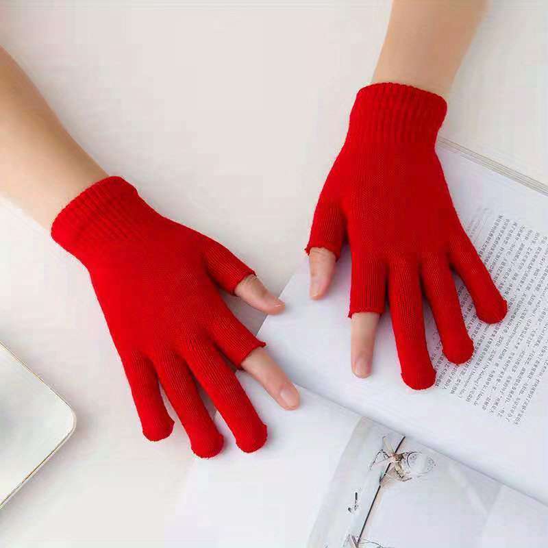 1 Pair Bright Red Warm Gloves