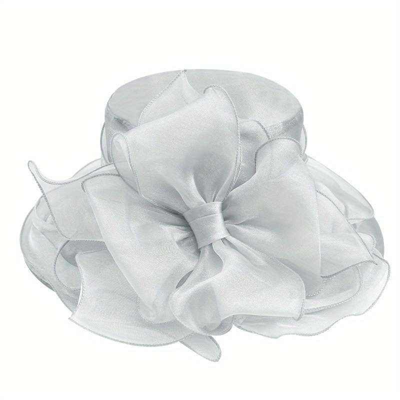 1pc Vintage Organza Sun Hat Solid Color Mesh Flower Decor Derby Hat Foldable Lightweight Travel Bea