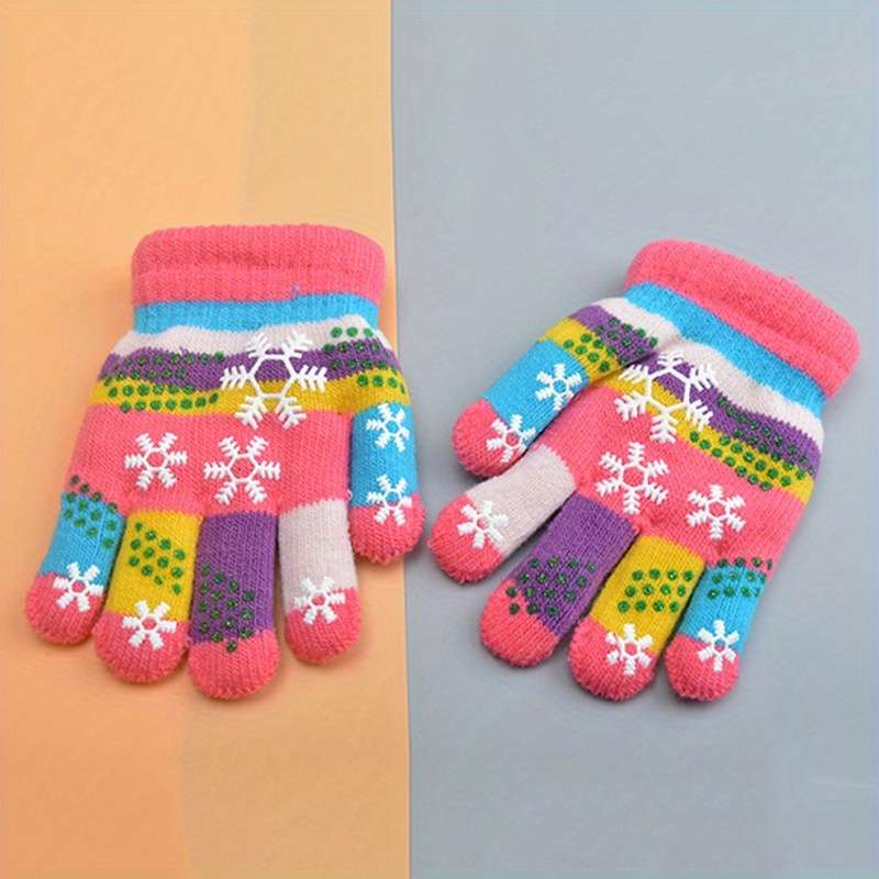 1 Pair 5 To 9 Years Old Pink Warm Gloves