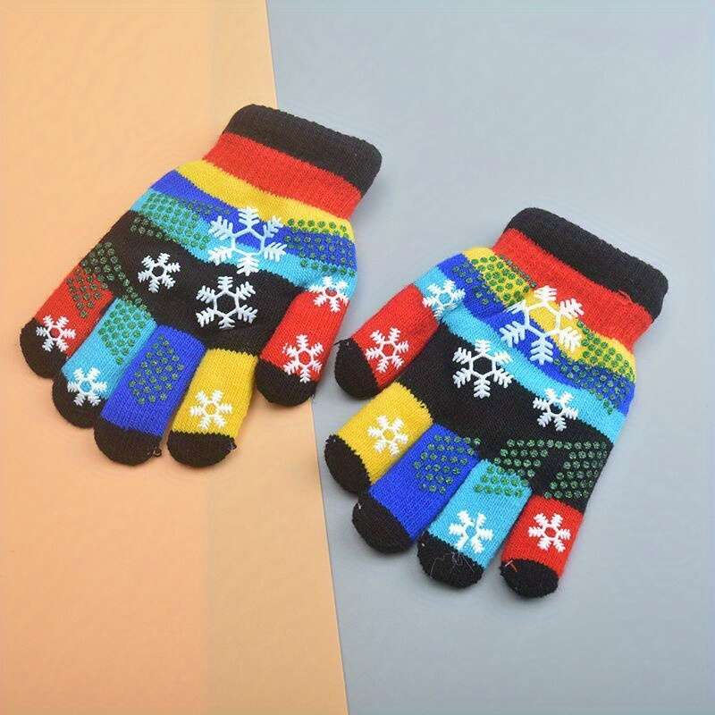 1 Pair 10 To 18 Years Old Black Warm Gloves