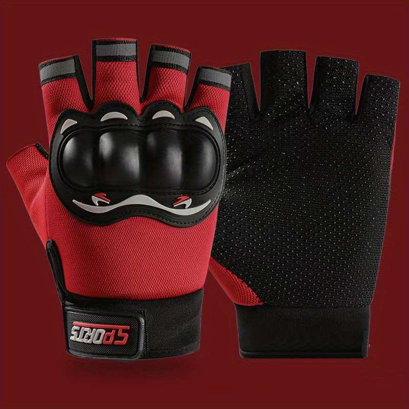1 Pair Red Items Half Finger Exposed Gloves Outdoor Sports Gloves