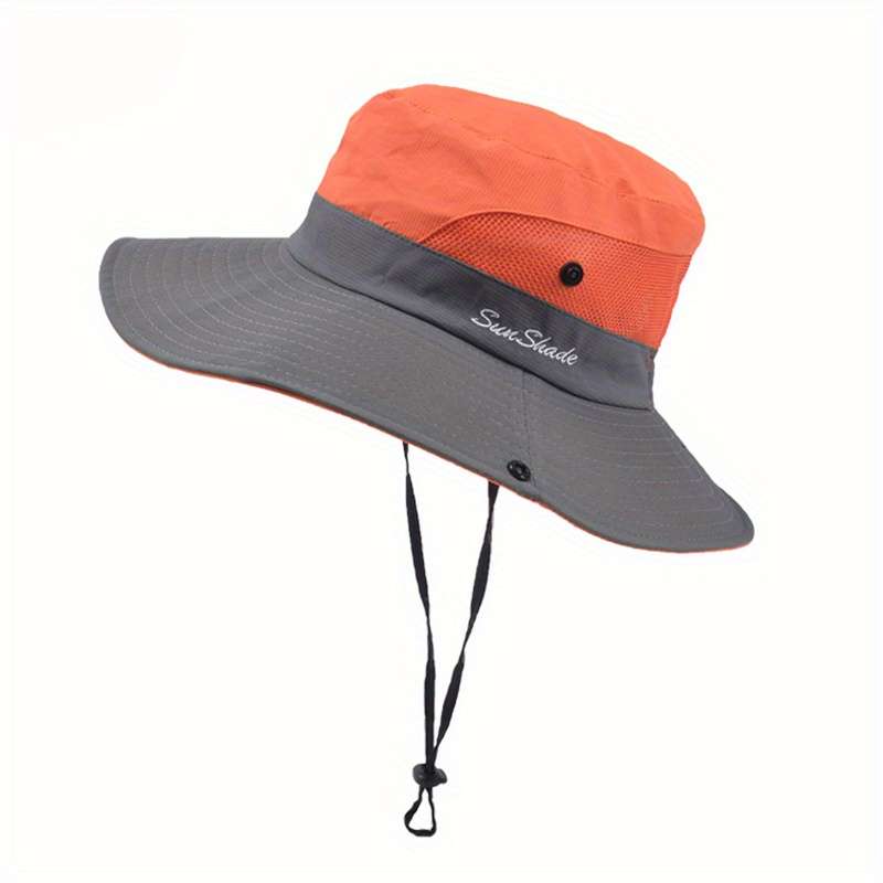 1pc Womens Ponytail Sun Hat Protection Bucket Hats Foldable Wide Brim Summer Boonie Beach Cap Fishi