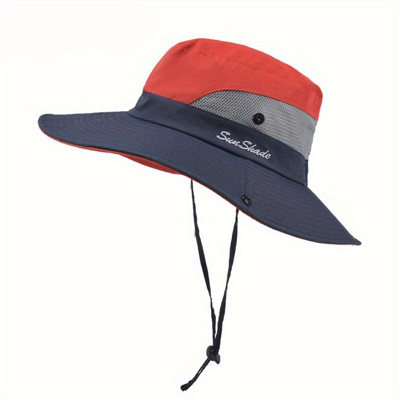 1pc Womens Ponytail Sun Hat Protection Bucket Hats Foldable Wide Brim Summer Boonie Beach Cap Fishi