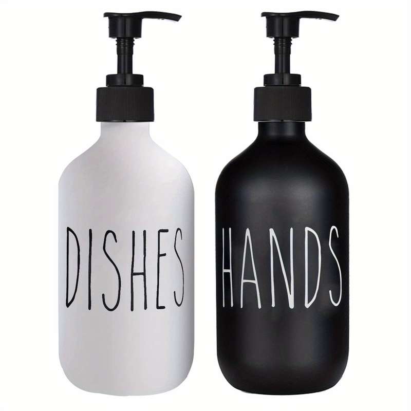 Plastic Soap Dispenser SetContains Black Hand Soap Dispenser and White Dish Soap Dispenser. Ki