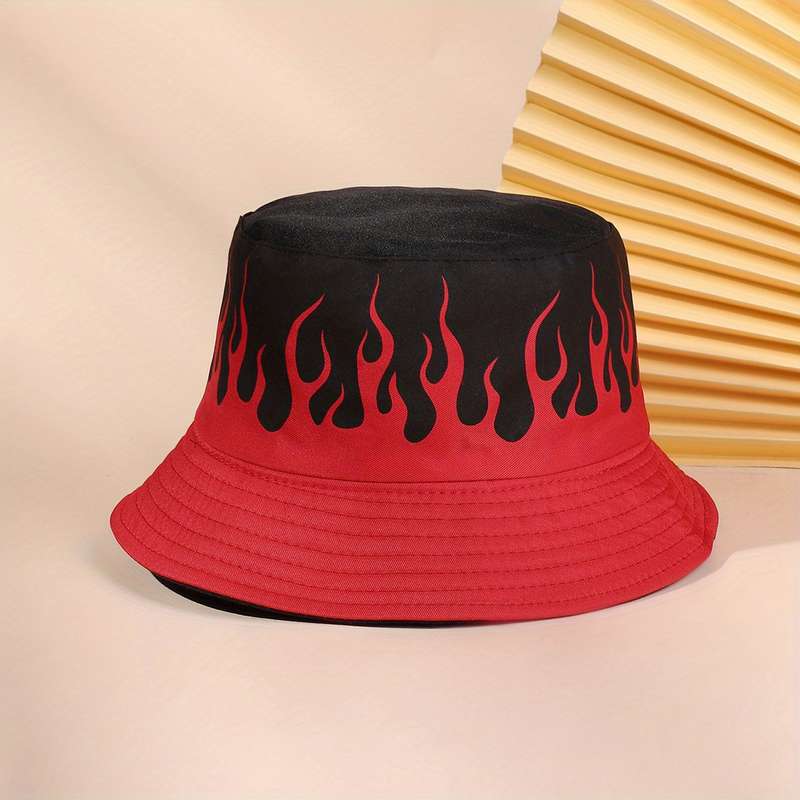 1pc Flame Pattern Fisherman Hat For Outdoor Beach Travel Unisex Ideal Choice For Gifts