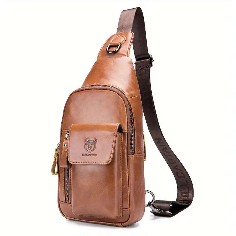 Men's Genuine Leather Sling Bag Vintage Style Large Capacity Multi-Functional Fashion Crossbody