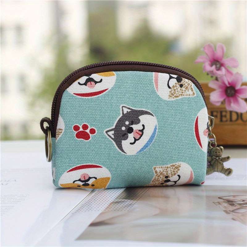 1pc Japanese Style Coin Purse Zipper Around Storage Bag Mini Wallet with Keychain