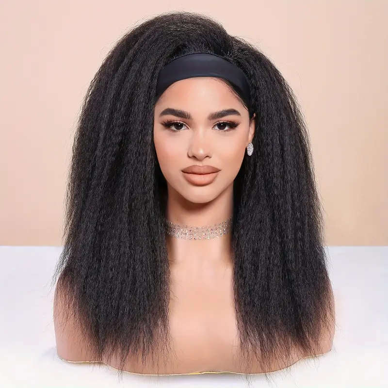 18 Inch High Temperature Fiber Women Curly Straight Headband Wig