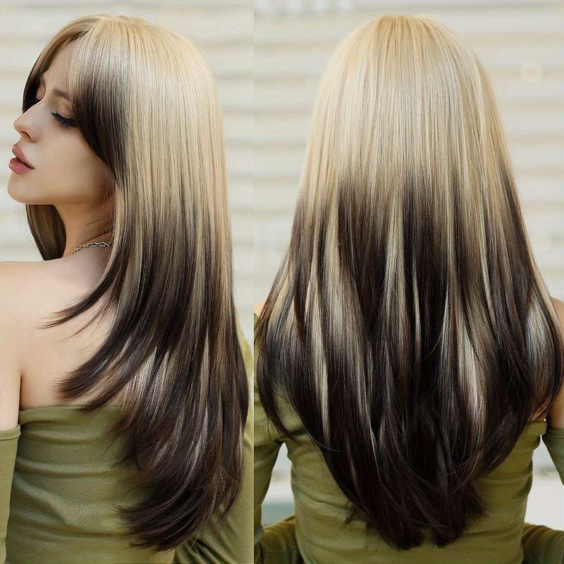 1Pc Blonde Gradient Black 60.96cm Fashion Design Wig