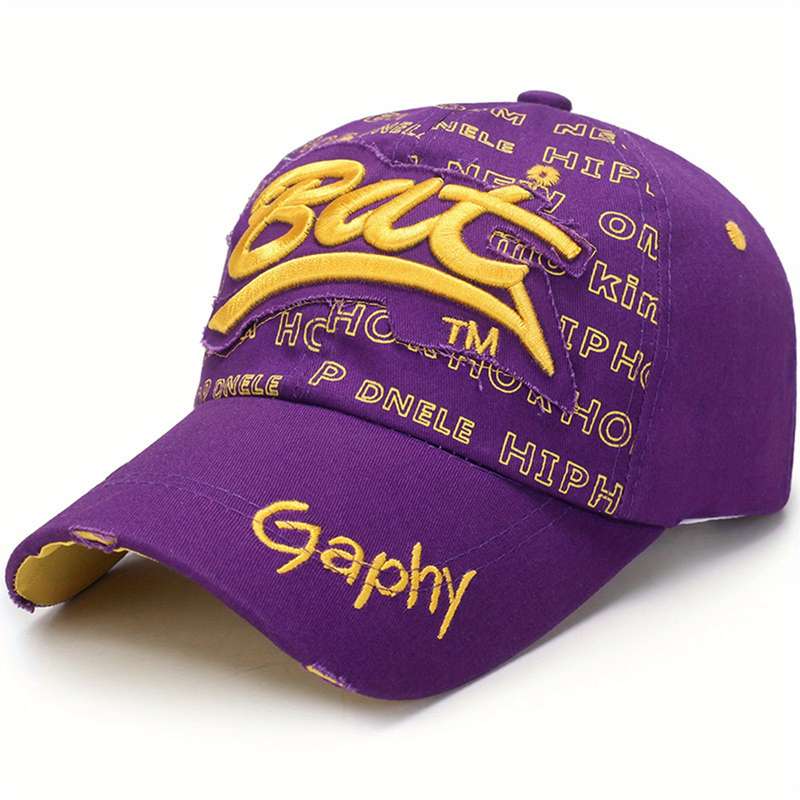 1pc Street Style Ripped BAT Baseball Cap 100% Hip Hop Inspired with Vibrant Letter Print Snapba