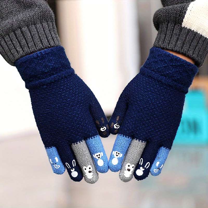 1 Pair Red Size 4 To 8 Years Old Warm Gloves
