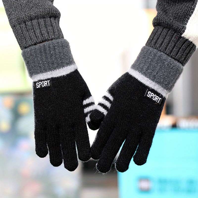 1 Pair Sporty Black Size 4 To 8 Years Old Warm Gloves