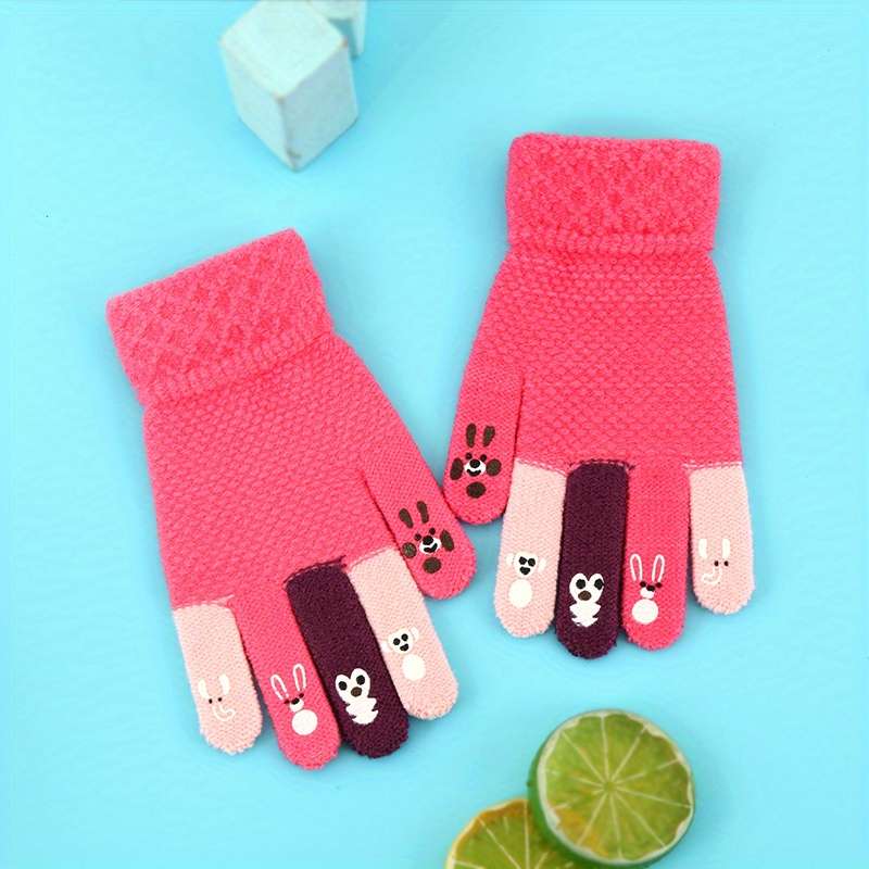 1 Pair Red Size 4 To 8 Years Old Warm Gloves