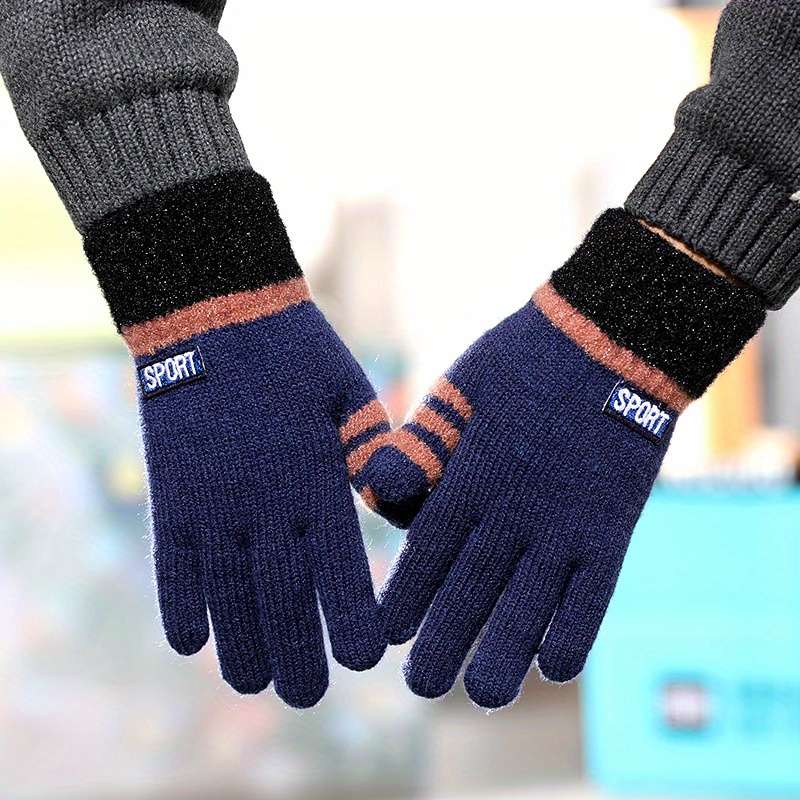 1 Pair Sports Navy Blue Size 4 To 8 Years Old Warm Gloves