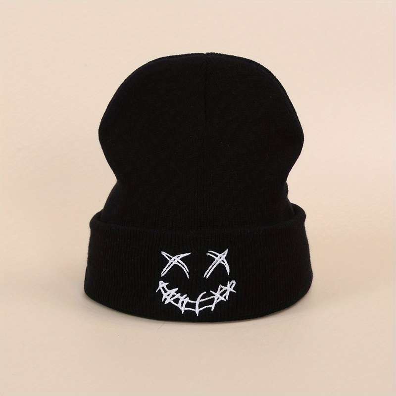 1pc Acrylic Knit Beanie with Embroidered joyful Design Casual Warm Ski Hat for Men Women and Te