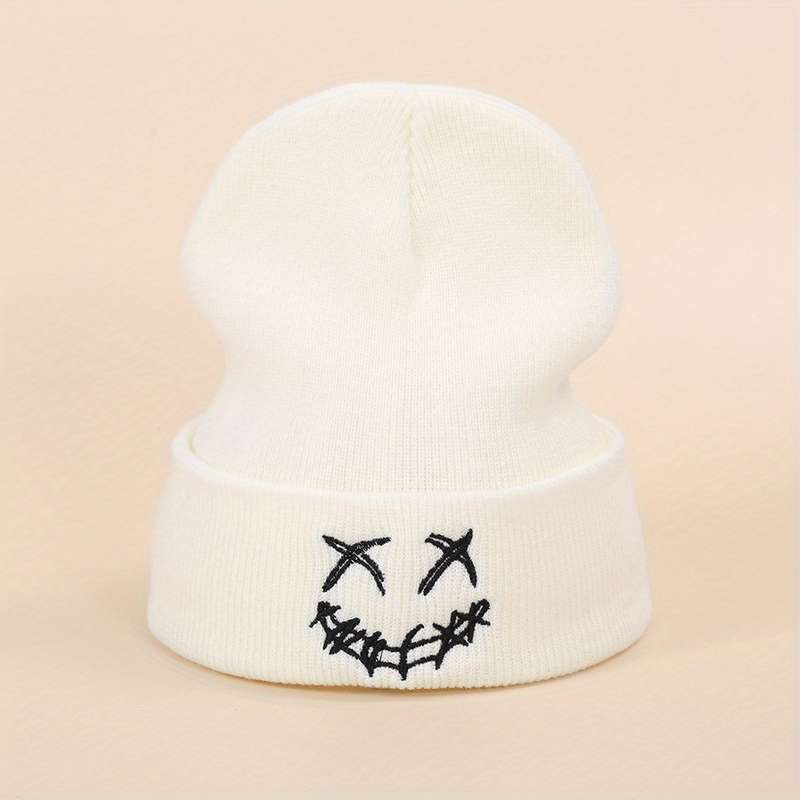 1pc Acrylic Knit Beanie with Embroidered joyful Design Casual Warm Ski Hat for Men Women and Te