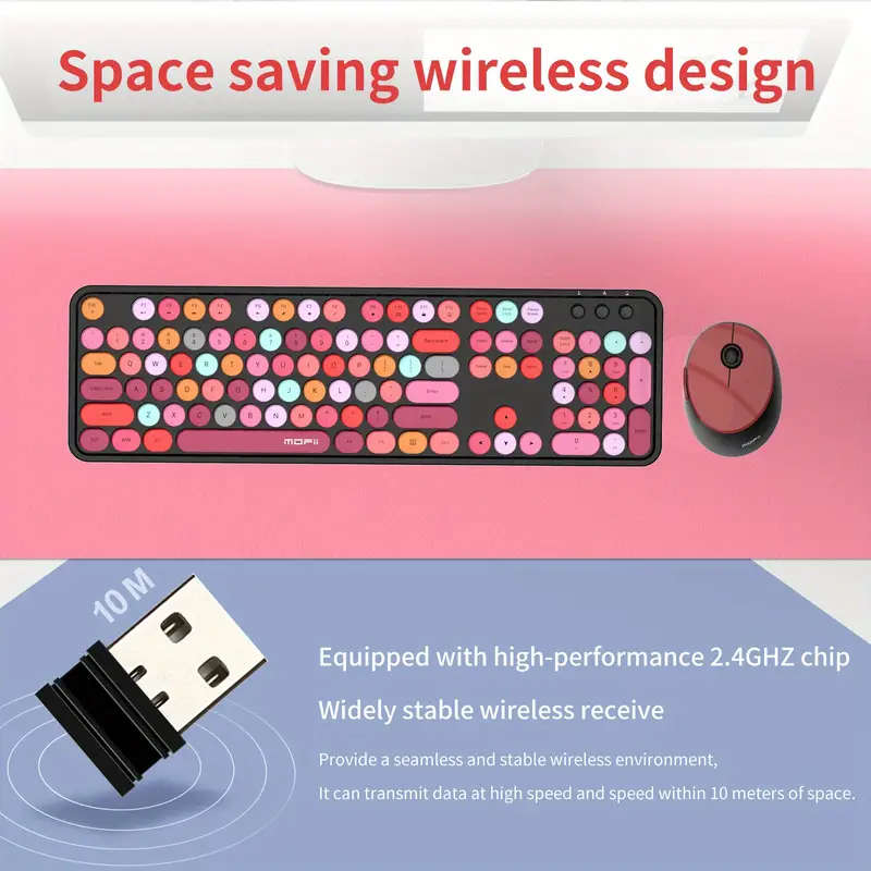 MOFII Sweet Retro Punk Mixed Color Wireless Keyboard and Mouse Set