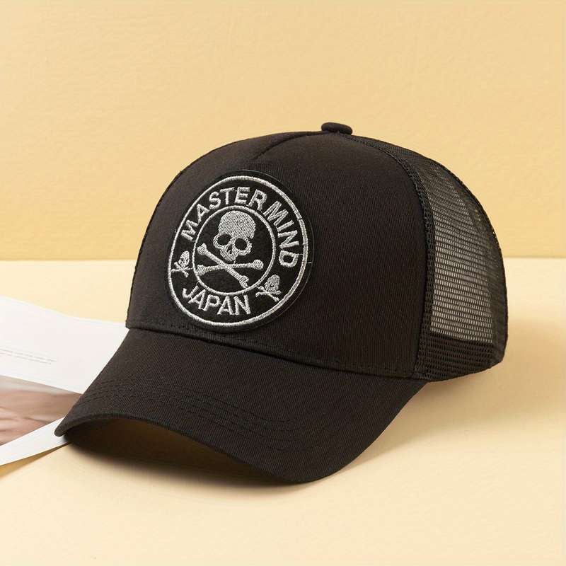 1pc Skull Letter Patchwork Mesh Baseball Cap Lightweight Breathable Sun Hat for Outdoor Activi
