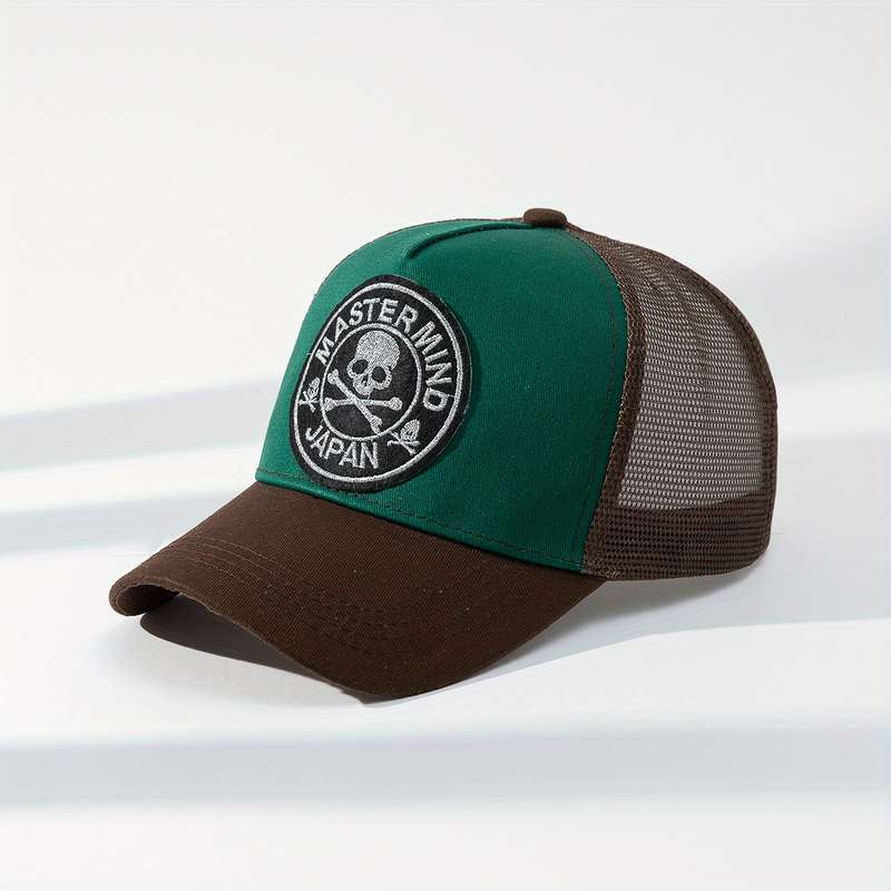 1pc Skull Letter Patchwork Mesh Baseball Cap Lightweight Breathable Sun Hat for Outdoor Activi