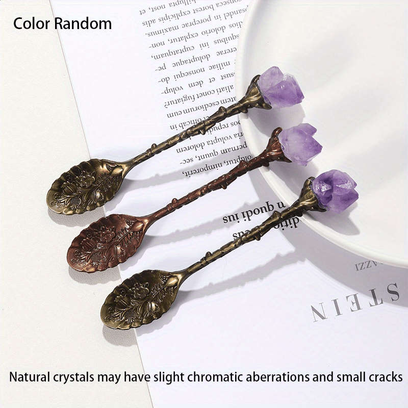 1pc Natural Amethyst Cluster Teaspoon Tooth Flower Gem Sweetmeats Spoon Decorate Gift