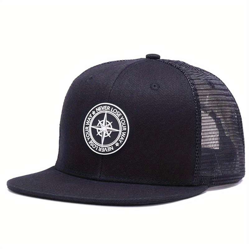 1pc Round Logo Decor Baseball Cap Solid Color Unisex Casual Snapback Hat Adjustable Lightweight Sun