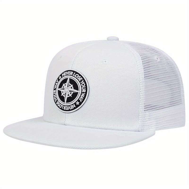 1pc Round Logo Decor Baseball Cap Solid Color Unisex Casual Snapback Hat Adjustable Lightweight Sun