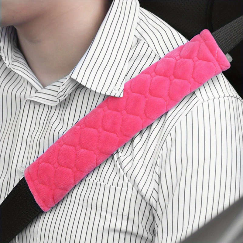 1pc Argyle Pattern Plush Car Seat Belt Cover Solid Color Safety Belt Cover Durable Travel Accessorie
