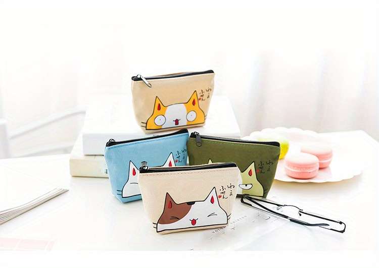 1pc Adorable Cartoon Cat Wallet Small Girl Storage Bag Coin Purse Portable Creative Handheld Key Ho