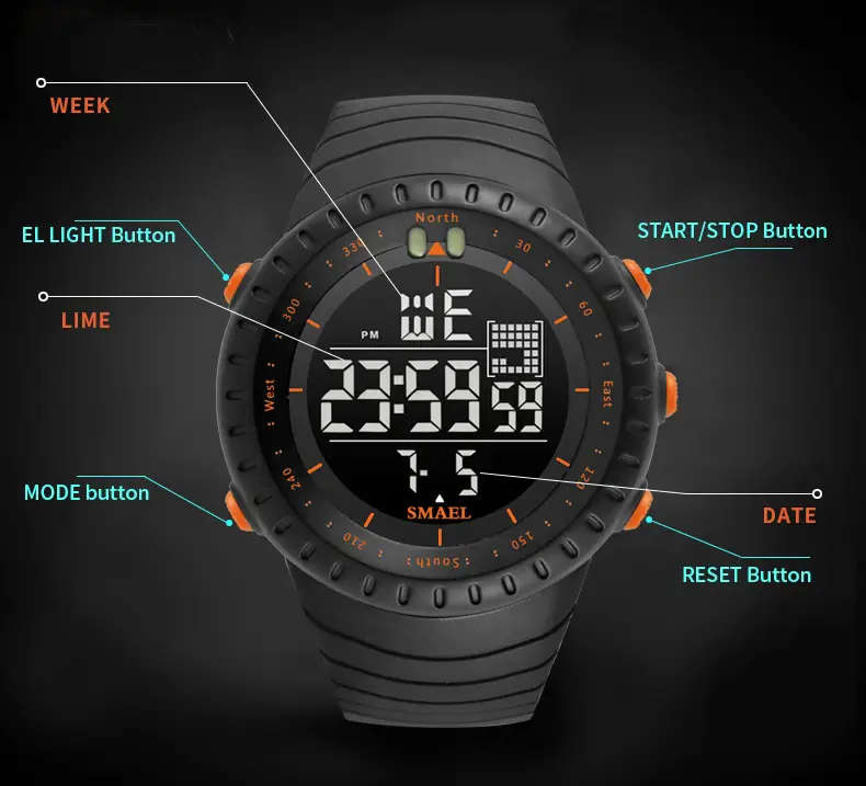   sports led electronic watch luminous alarm digital wrist watch for outdoor camping hiking travel details 5