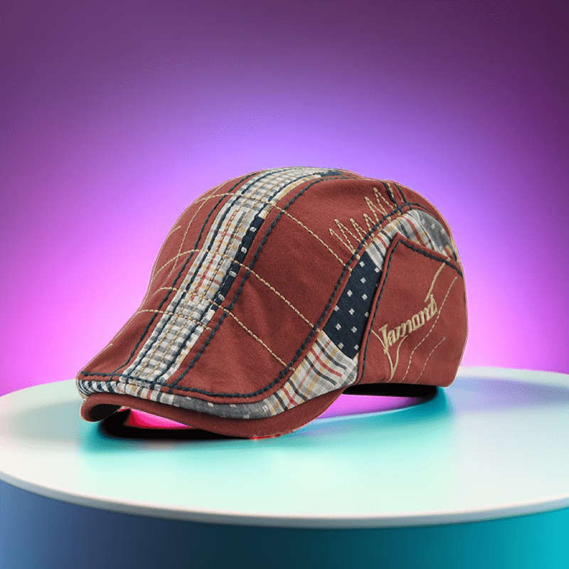 1pc Casual Plaid Stitching Irregular Embroidery Beret For Outdoor Sunshade Hat Christmas Gift