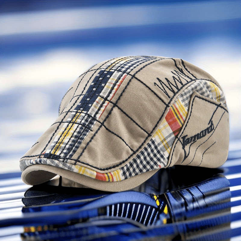 1pc Casual Plaid Stitching Irregular Embroidery Beret For Outdoor Sunshade Hat Christmas Gift