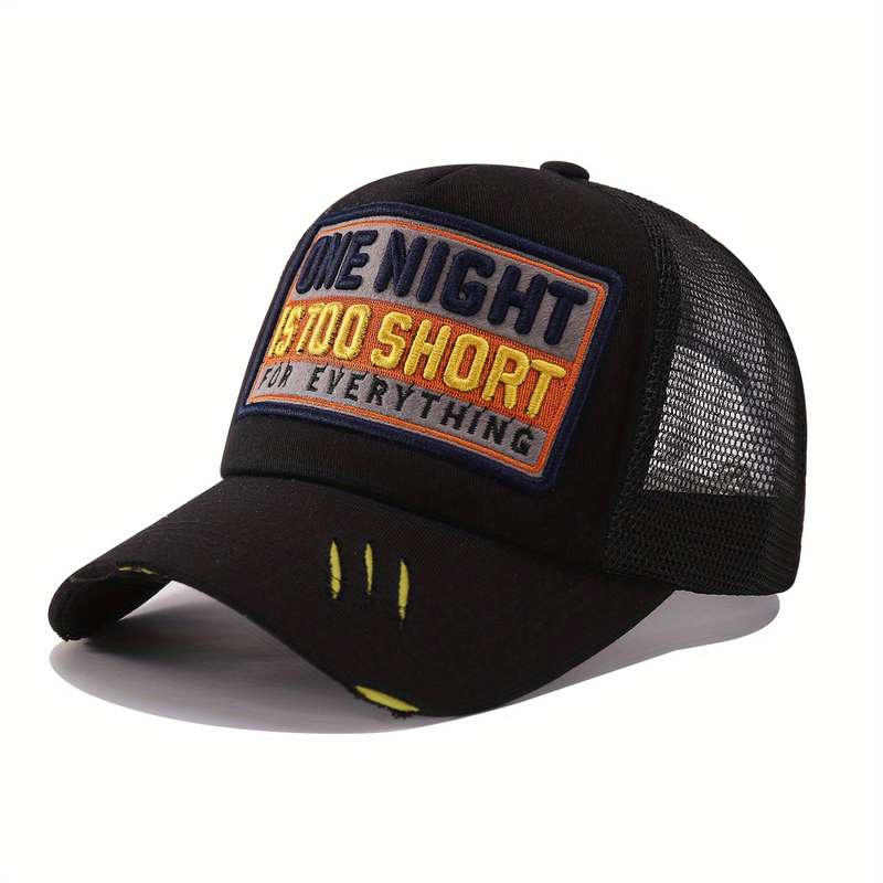 1pc Trendy Embroidery Patch Baseball Cap Classic Color Block Mesh Trucker Hat Breathable Adjustable