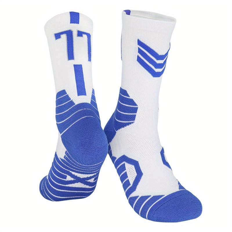 1 Pair White Blue 77 One Size Socks