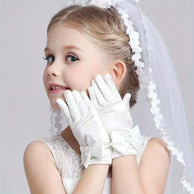 1 Pair Pink One Size Lace Floral Youngsters Gloves
