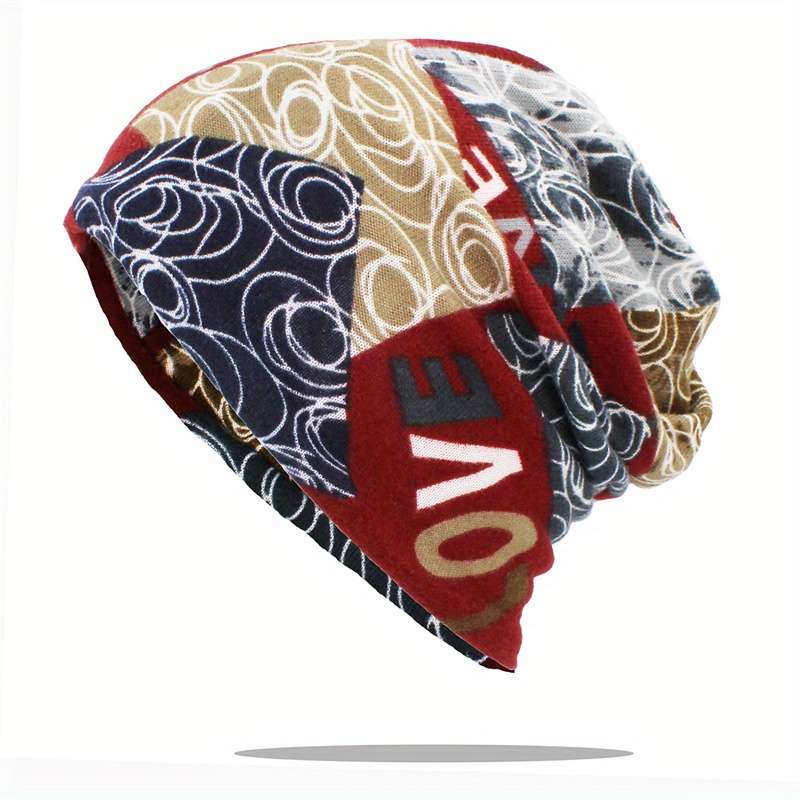 1pc Fashion Printed Hooded Hat Autumn And Winter Double-layered Hat