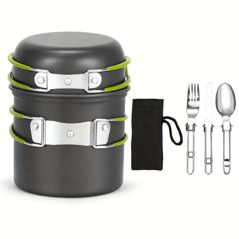 Camping Cookware Mess Kit 1-2 Person Portable Pan Set Fork Spoon Kit For Backpacking Hiking Picnic