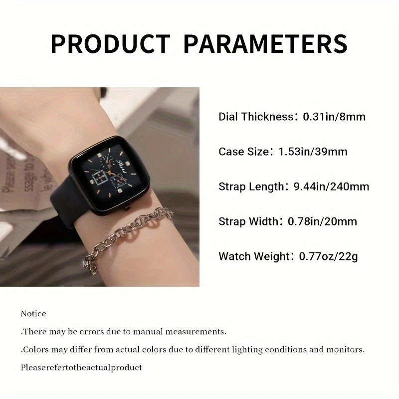 1pc Square Fashion Autumn-Winter Women's Watch Simple High-End Quartz Wristwatch Silicone Strap Mini