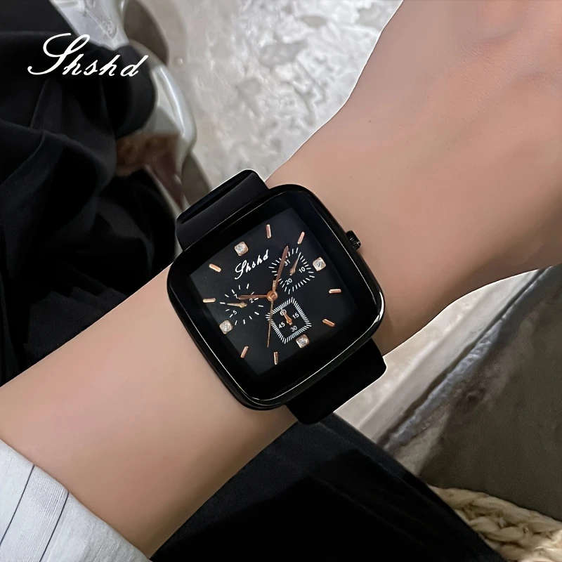 1pc Square Fashion Autumn-Winter Women's Watch Simple High-End Quartz Wristwatch Silicone Strap Mini