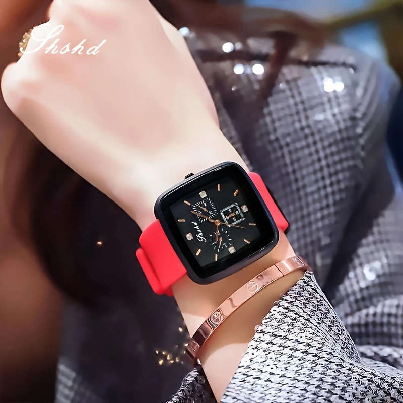 1pc Square Fashion Autumn-Winter Women's Watch Simple High-End Quartz Wristwatch Silicone Strap Mini