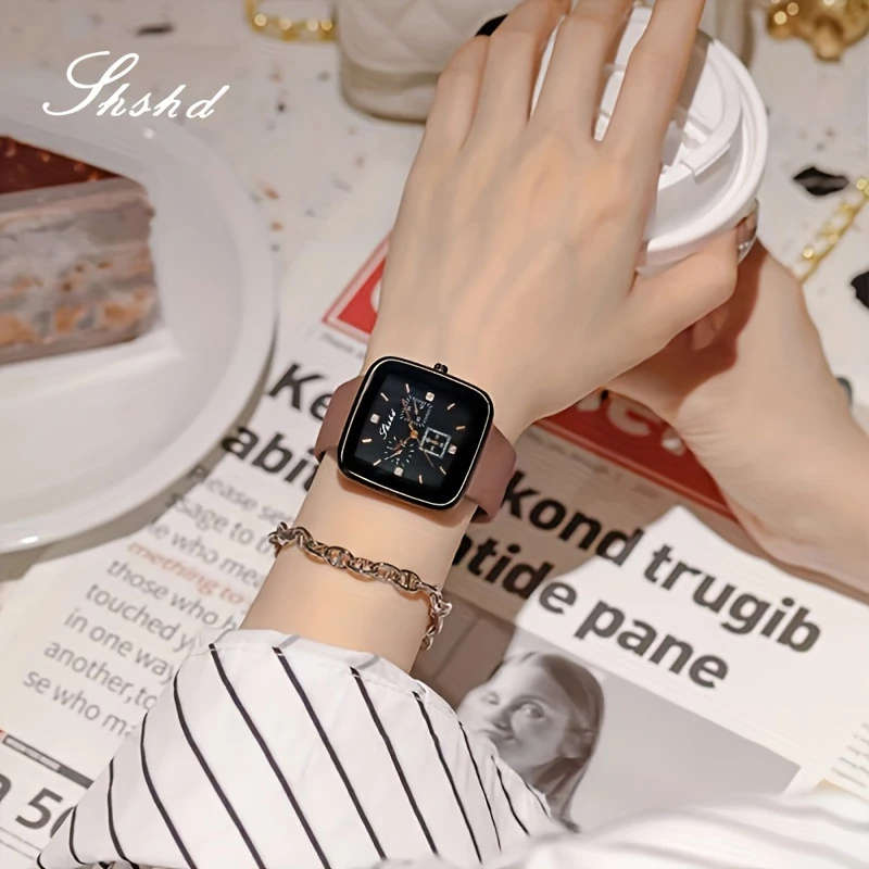 1pc Square Fashion Autumn-Winter Women's Watch Simple High-End Quartz Wristwatch Silicone Strap Mini