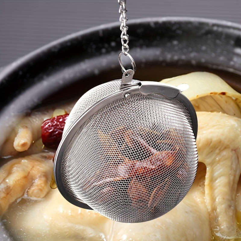 1pc 304 Stainless Steel Seasoning Strainer Ball Tea Infuser with Chain Hook Soup Seasoning Filter